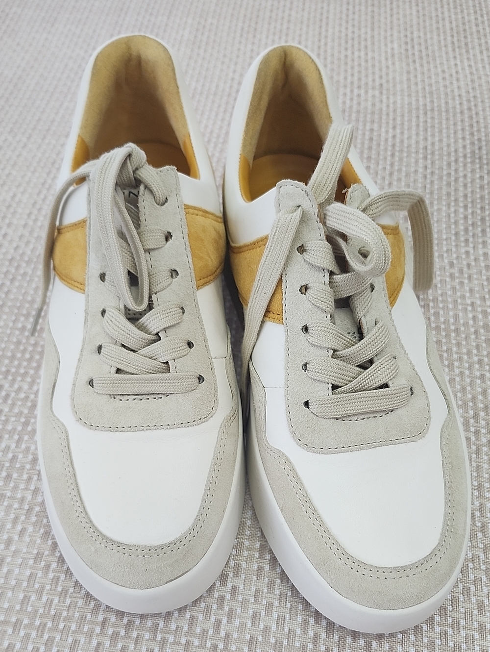 Vince White and Mustard Suede Accent Lace-Up Sneakers